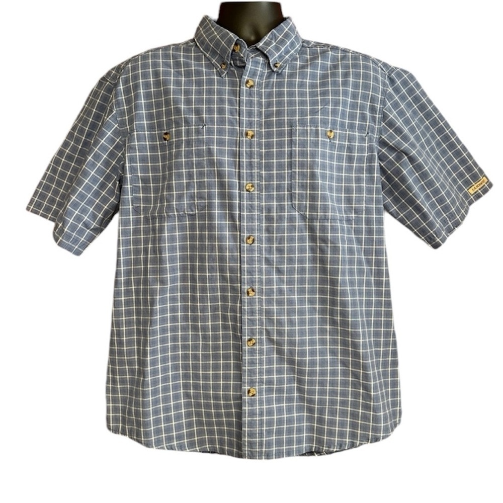 C. E. Schmidt Blue Plaid Shirt Sleeve Shirt L